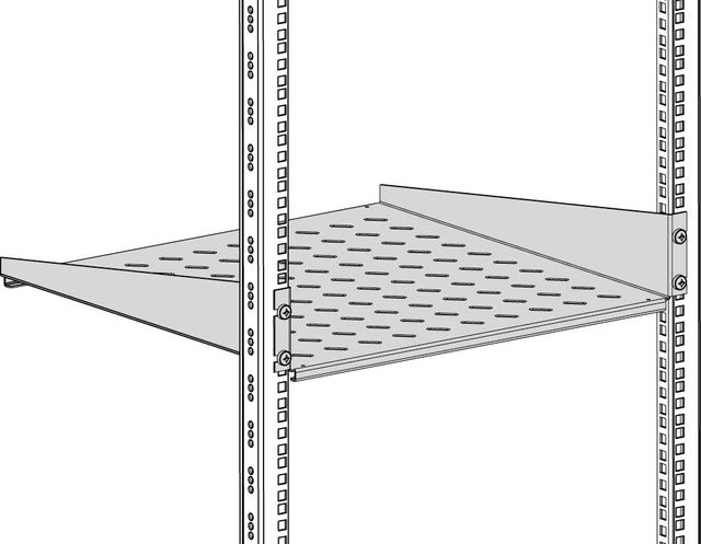 19" rackhylla 2U som fästs enbart i framkant. F-rack Systems AB