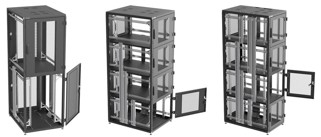 DSR IT Co-location flera olika varianter med kabelingång från botten, tak eller både och. F-rack Systems AB