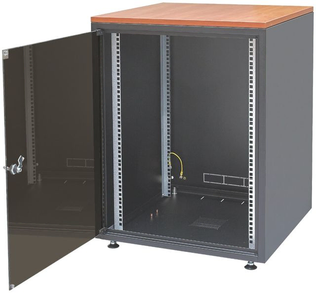 SJB 15U 600x600mm svart RAL9005 med toppskiva calvados. F-rack Systems AB